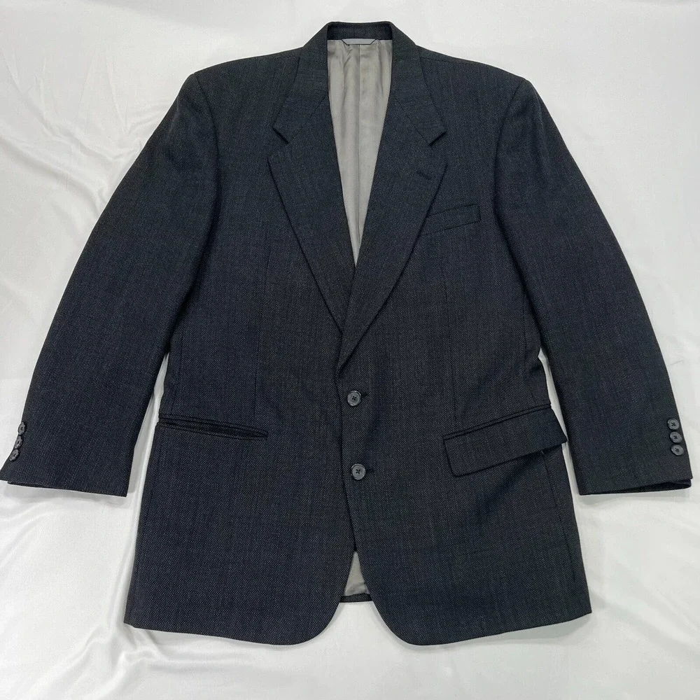 Gianni‎ 100% Wool Blazer Suit Jacket Mens 44 Black 2-Button Sport Coat